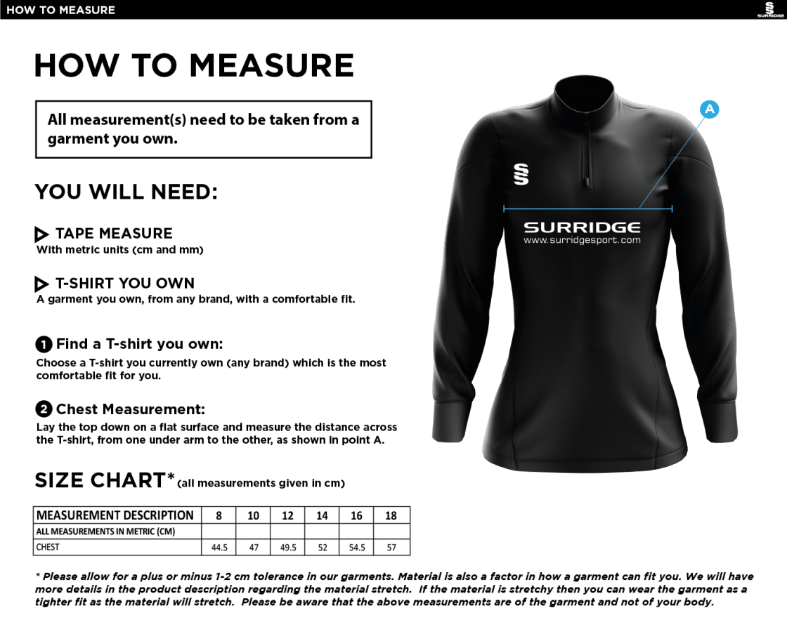Huddersfield University - Tempo Performance Top - Women's Fit - Size Guide