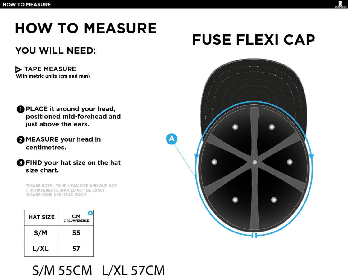 Huddersfield University - Fuse Flexi Cap - Size Guide