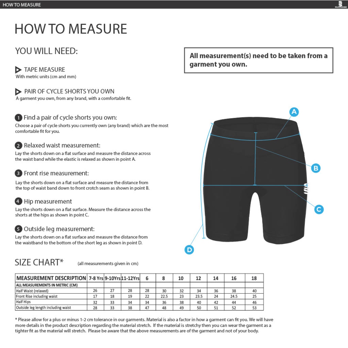 Huddersfield University Ice Skating - Dual Cycling Short - Women's - Size Guide