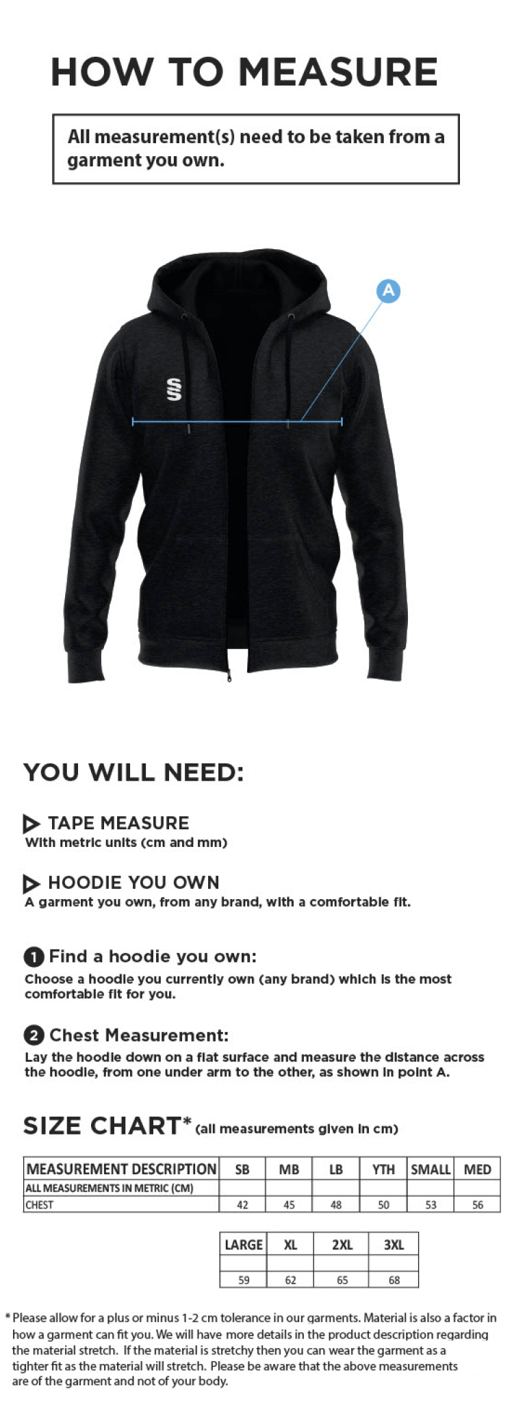 Huddersfield University Ice Skating - Dual Full Zip Hoody - Unisex - Size Guide