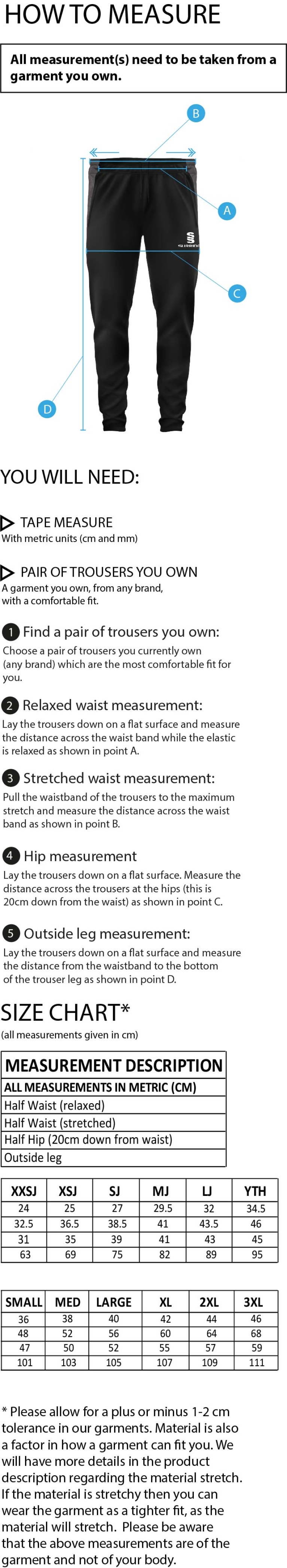 Huddersfield University - Dual Skinny Pant - Unisex - Size Guide