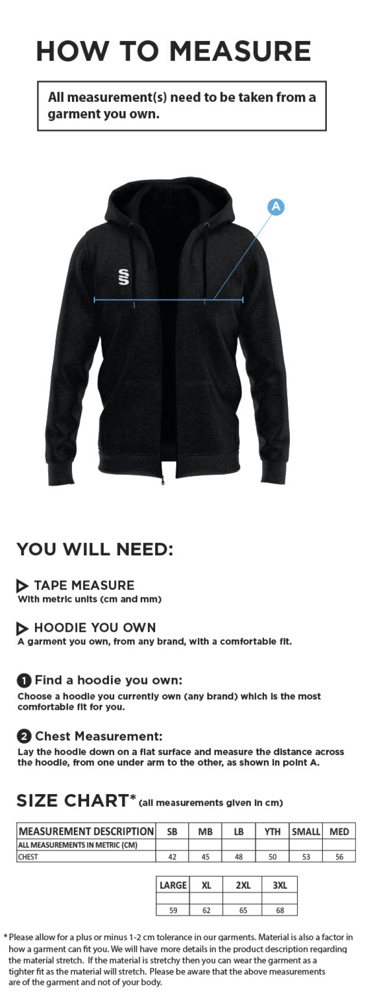 Women's Football - Dual Full Zip Hoody - Size Guide