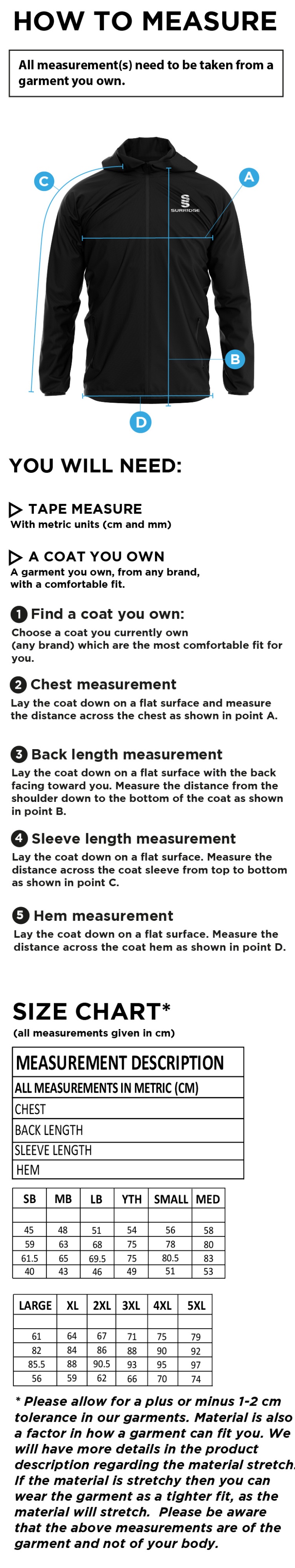 Volleyball - Dual Full Zip Training Jacket - Unisex - Size Guide