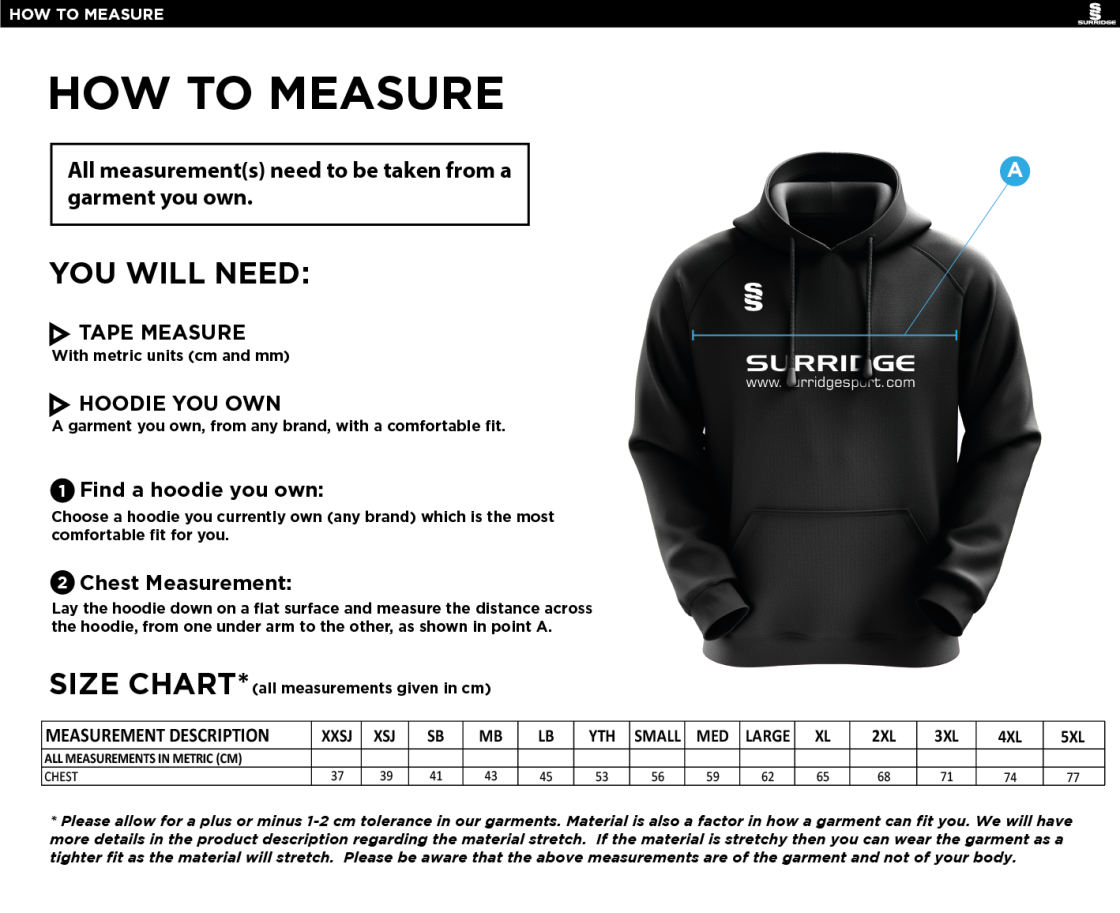 Huddersfield University Ice Skating - Fuse Hoody - Unisex - Size Guide