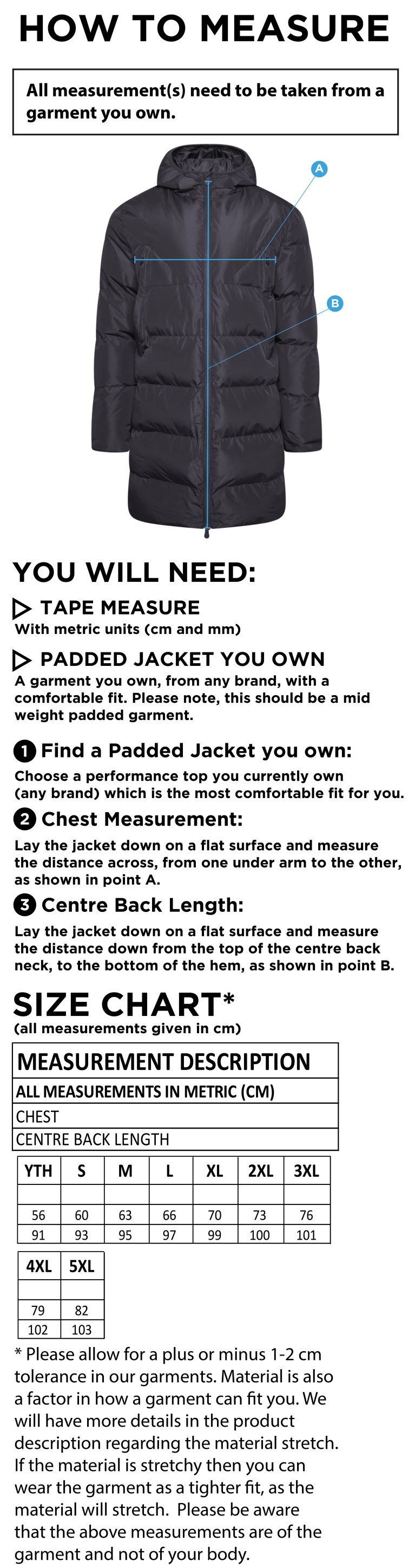 Huddersfield University Ice Skating - Full Length Sub Coat - Unisex - Size Guide