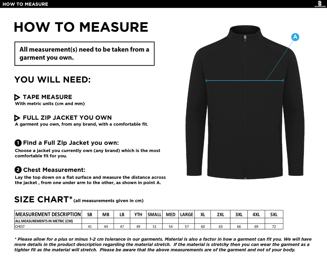 Huddersfield University - ACTIVE PRESENTATION JACKET - Size Guide
