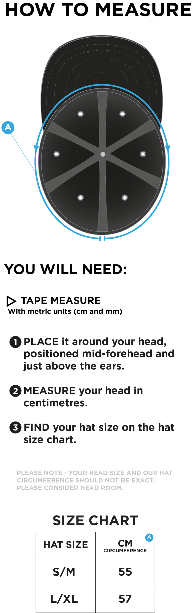 Huddersfield University - Fuse Flexi Cap - Size Guide