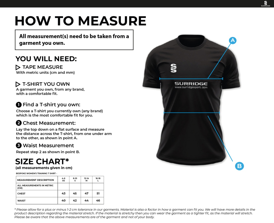 Huddersfield University - Tempo T-Shirt - Women's Fit - Size Guide