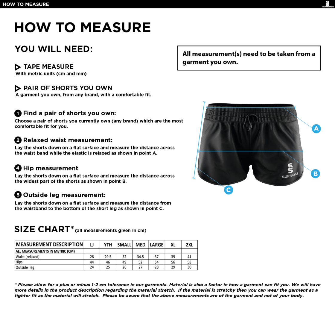 Huddersfield University Ice Skating - Dual Active Short - Women's - Size Guide