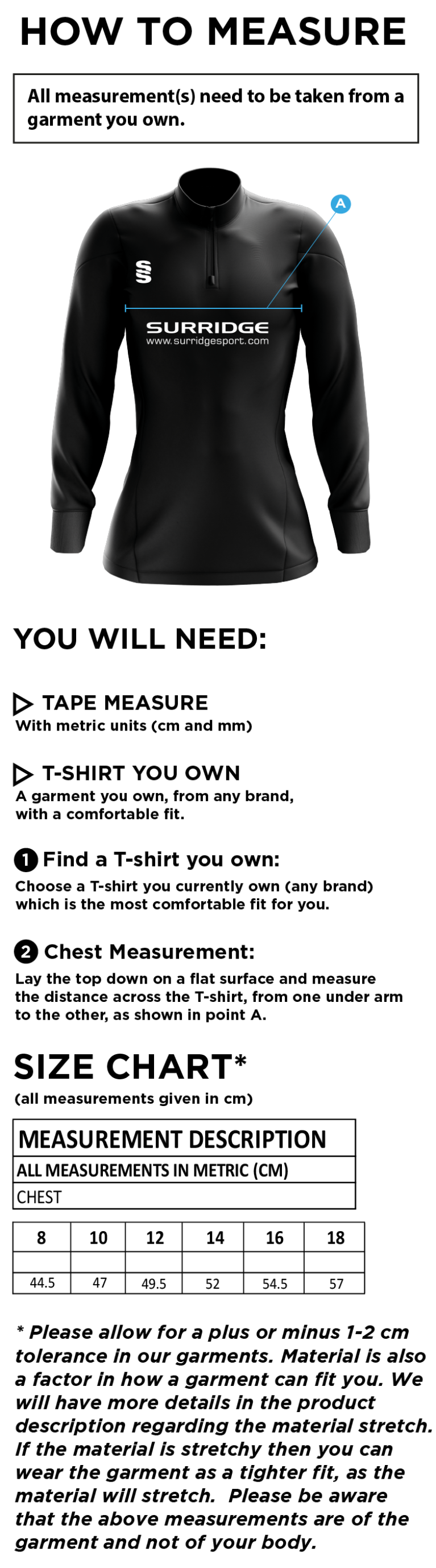 Huddersfield University - Tempo Performance Top - Women's Fit - Size Guide