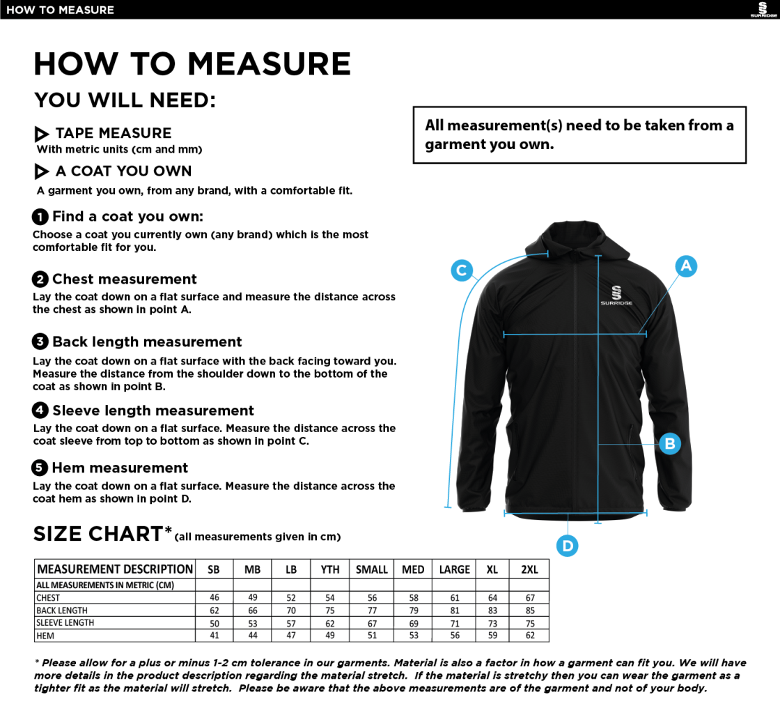 Badminton - Dual Full Zip Training Jacket - Unisex - Size Guide