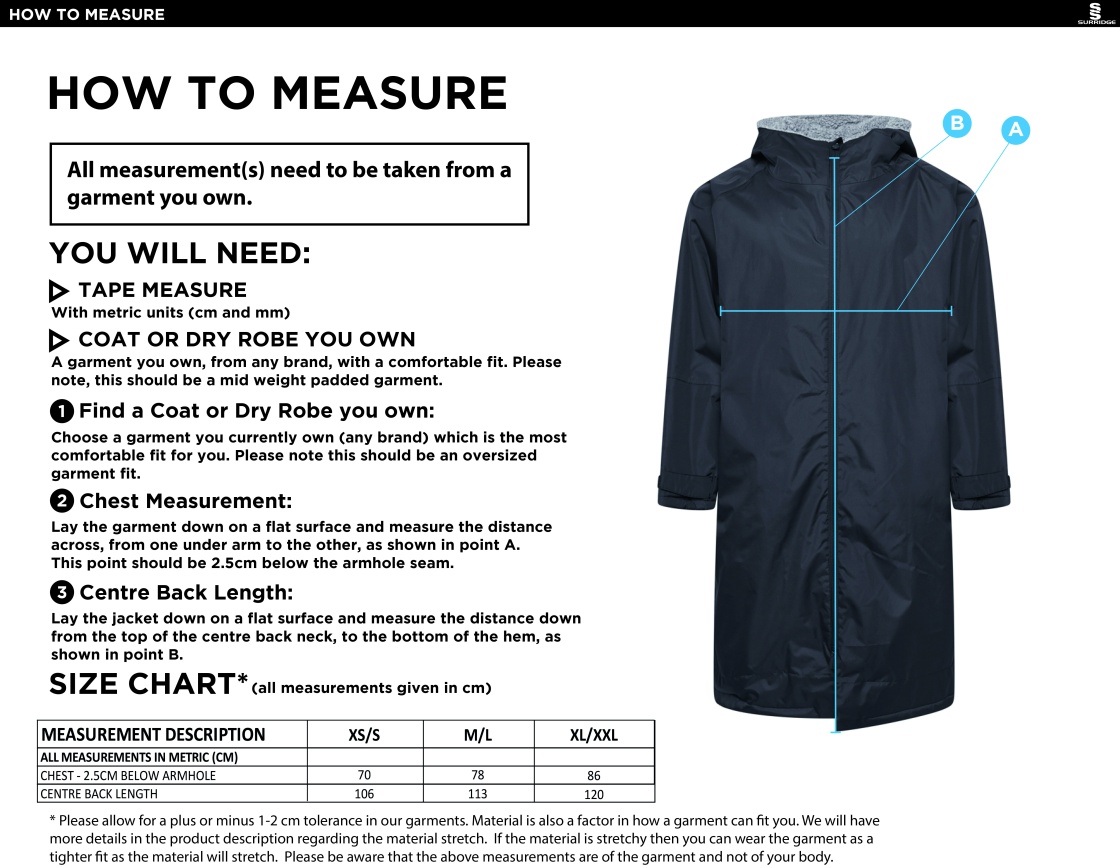 Huddersfield University - Thermal Robe - Unisex - Size Guide