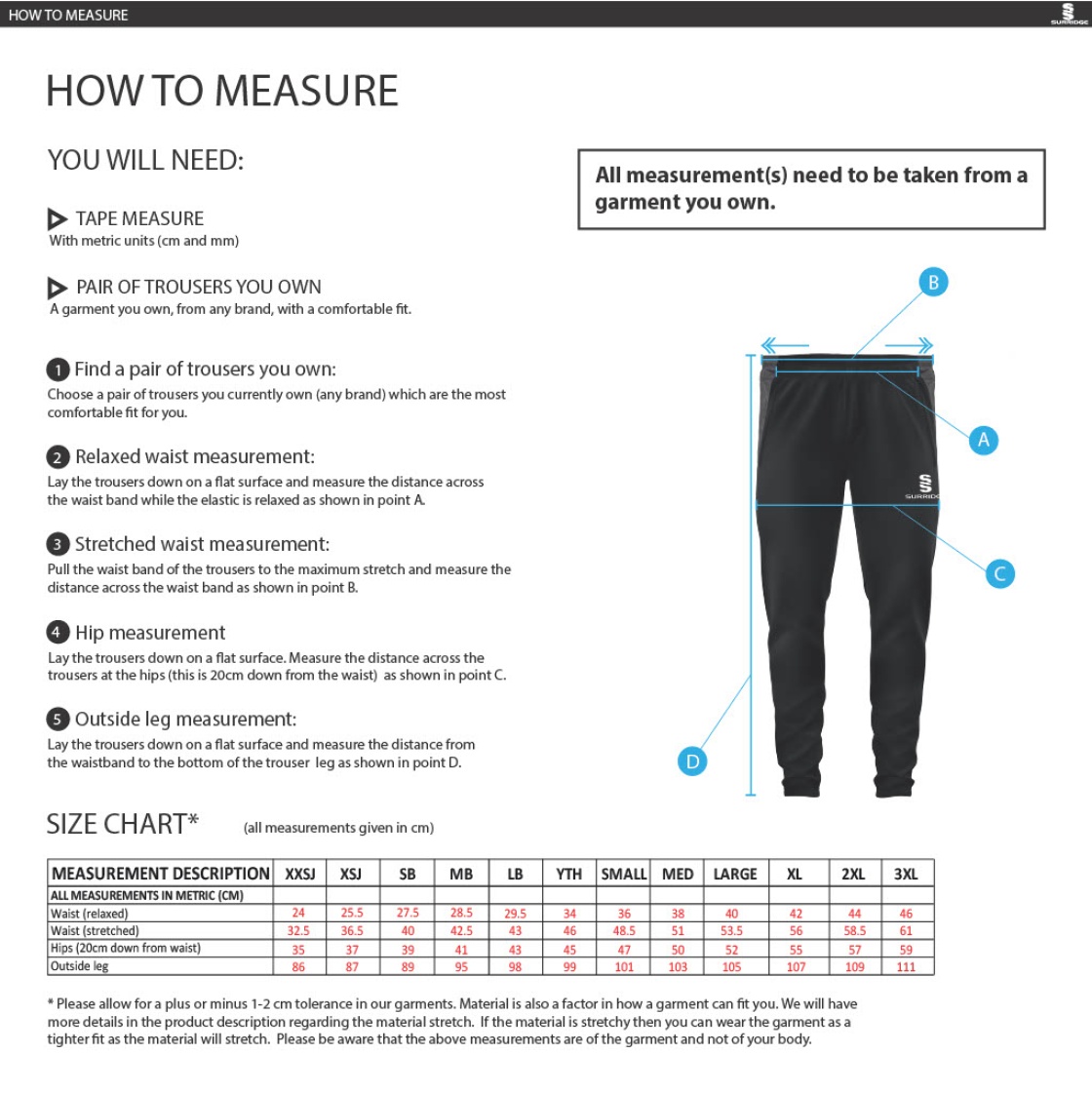 Huddersfield University - Dual Skinny Pant - Unisex - Size Guide