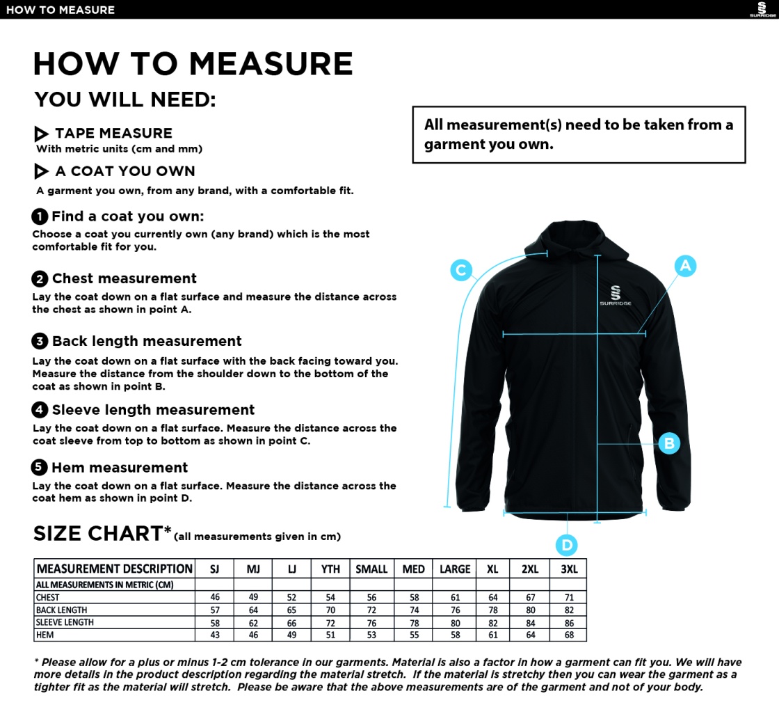 Huddersfield University Ice Skating - Dual Elite 1/4 Zip Hoody / Rain Jacket - Unisex - Size Guide