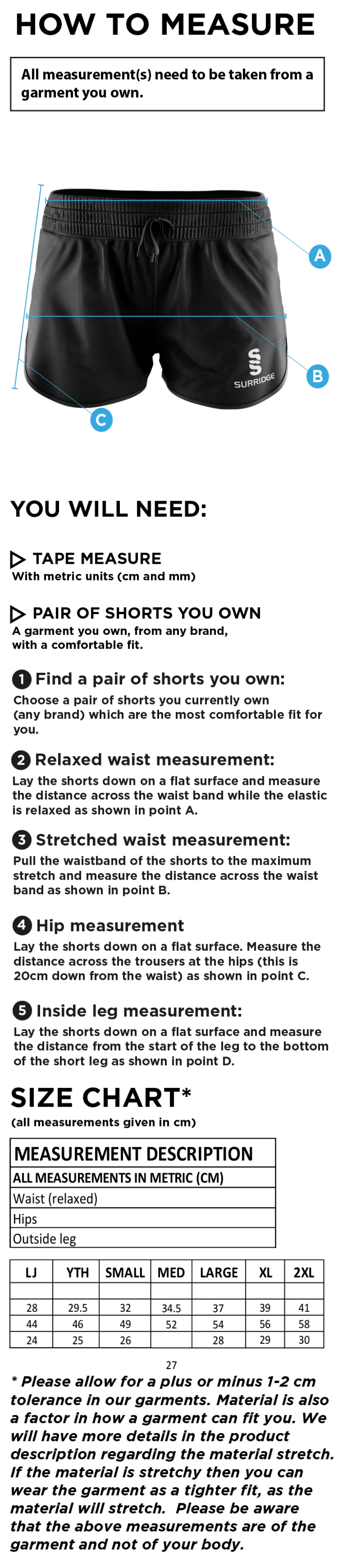 Huddersfield University Ice Skating - Dual Active Short - Women's - Size Guide