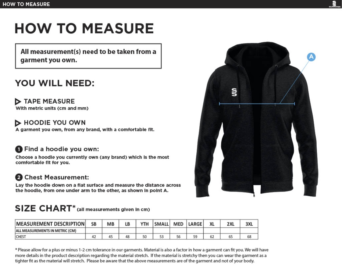 Huddersfield University Ice Skating - Dual Full Zip Hoody - Unisex - Size Guide